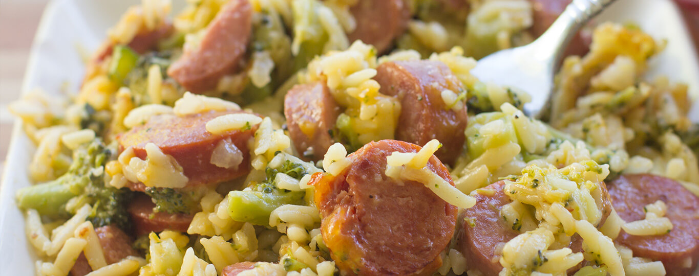 bar-s cheesy rice with smoked sausage and broccoli recipe