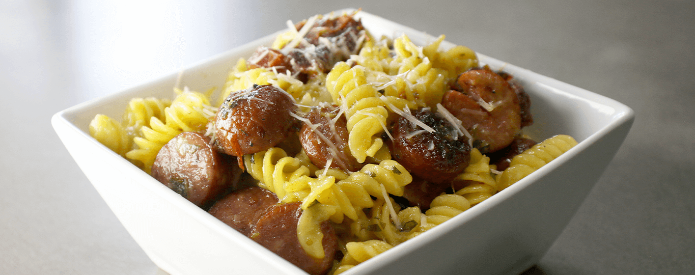 bar-s fusilli with sausage, artichokes, and sun-dried tomatoes