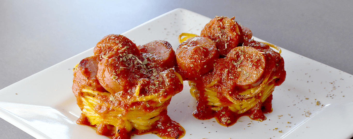 bar-s baked spaghetti cups with sausage