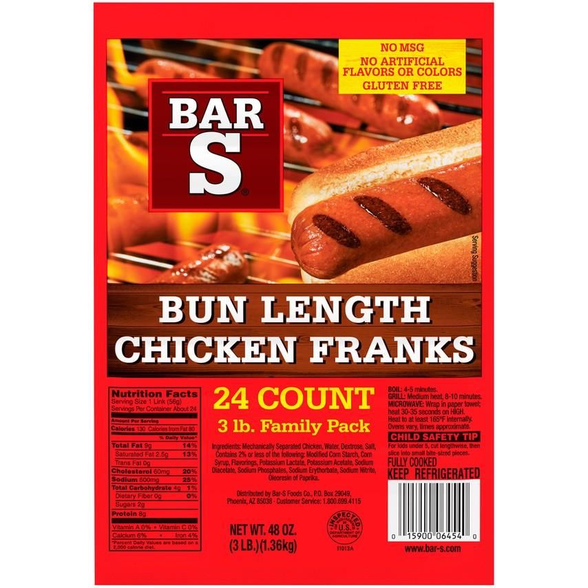 Bar-S Bun Length Chicken Franks 3 lb. Family Pack
